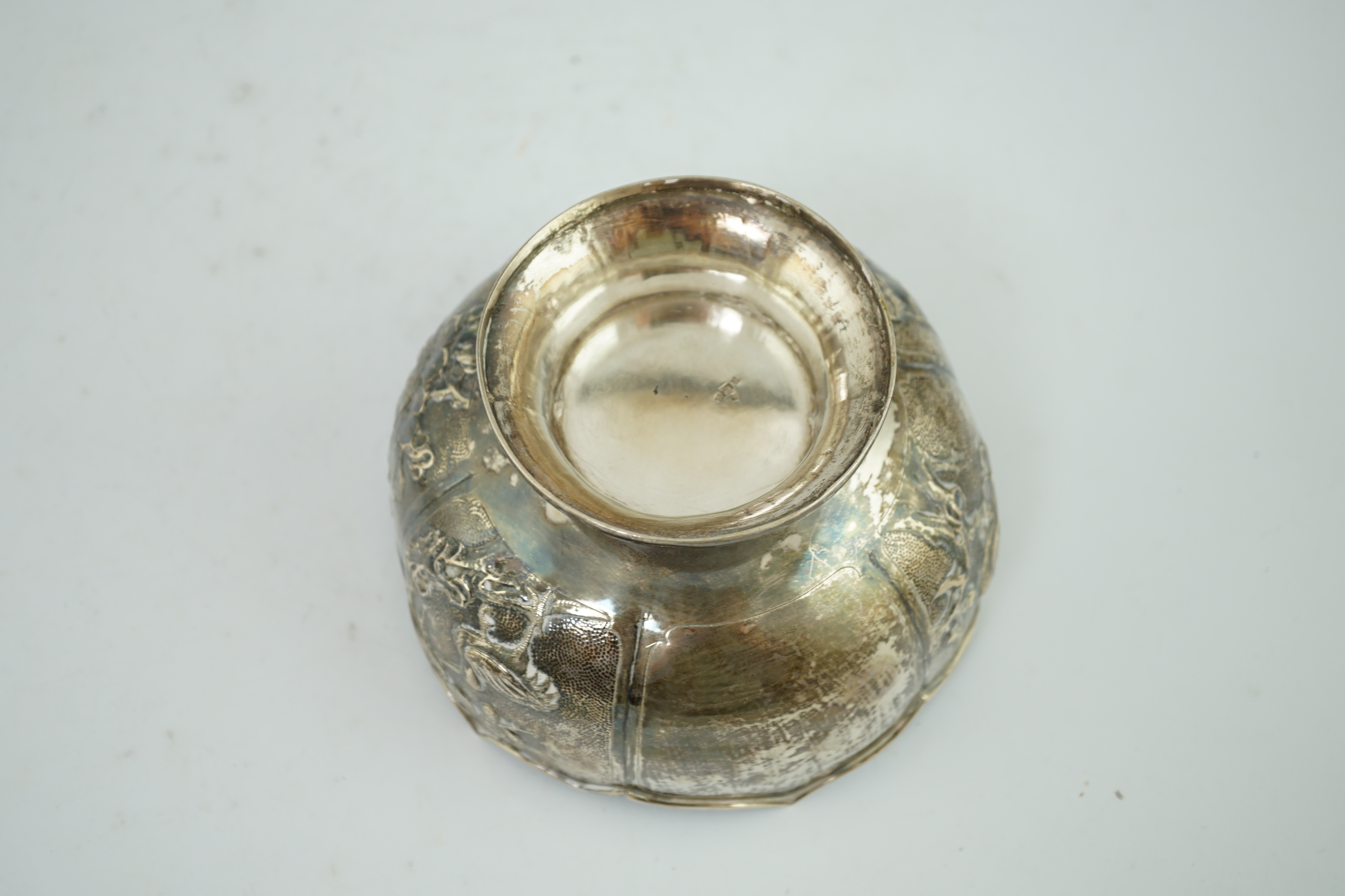 A Japanese white metal small rose bowl